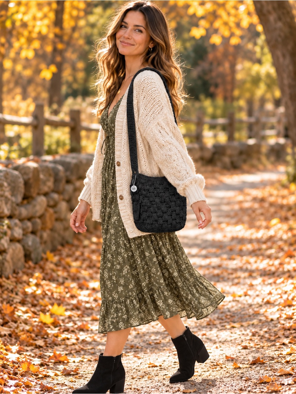 The Sak Black Crochet Crossbody Bag Basketweave Flap Purse